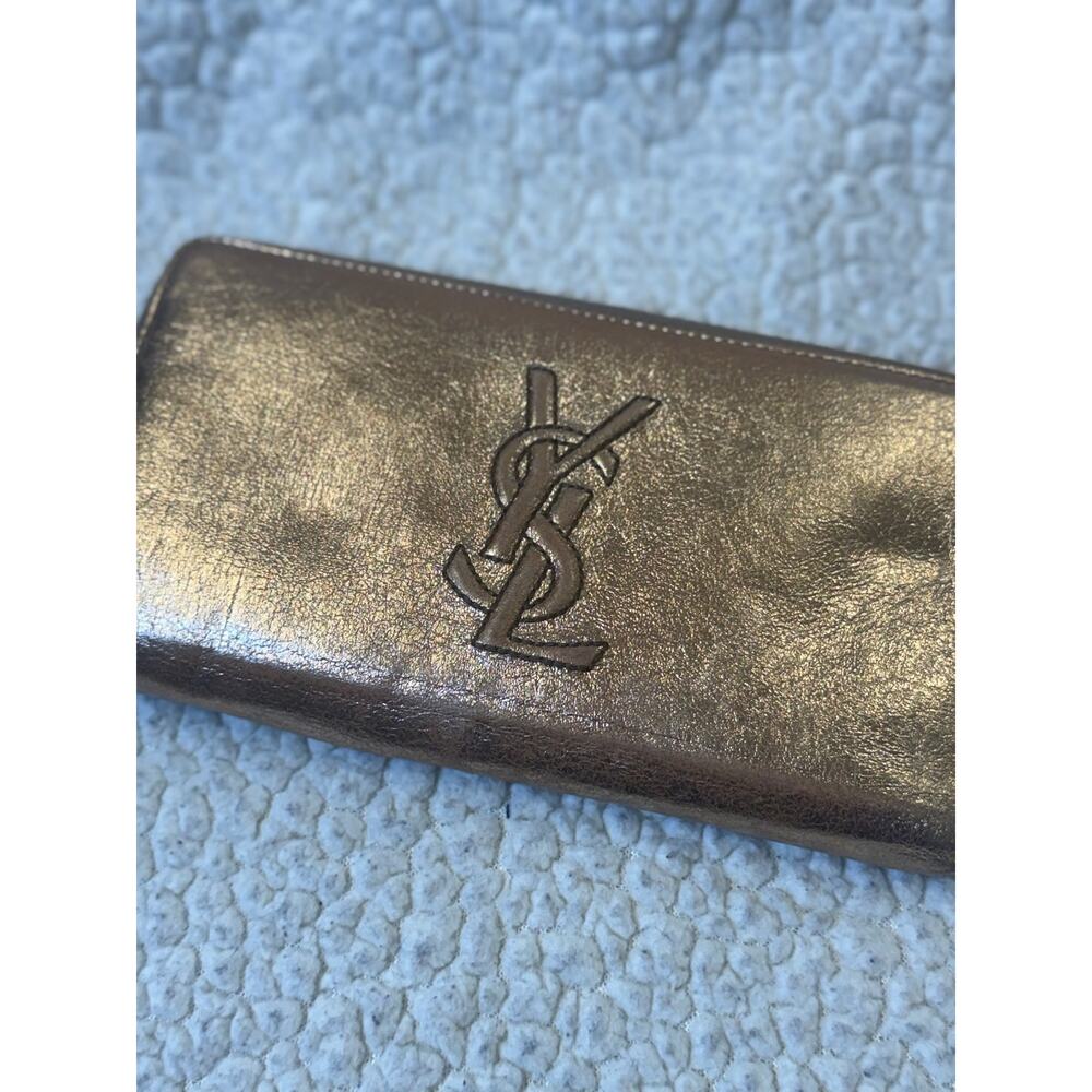 Authentic Yves Saint Laurent Leather Rose Gold Clutch Wallet
